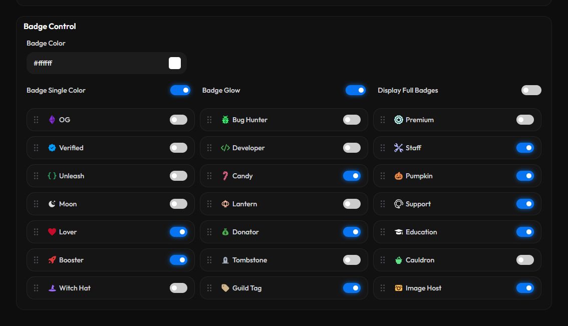 Badge Control with color options and the draggable badge list