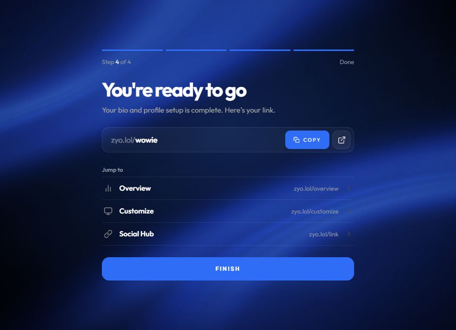 The last setup step with your profile link and shortcuts