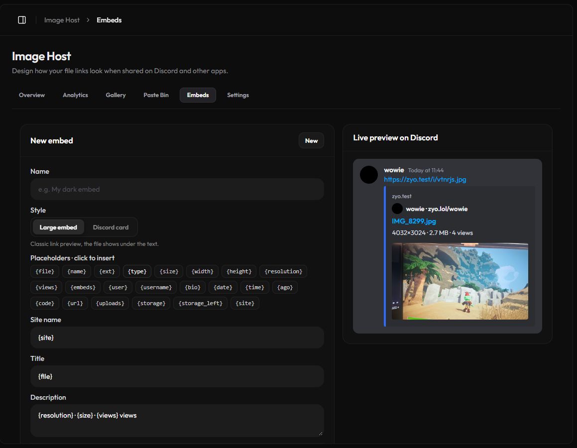 The embed editor with a live Discord preview