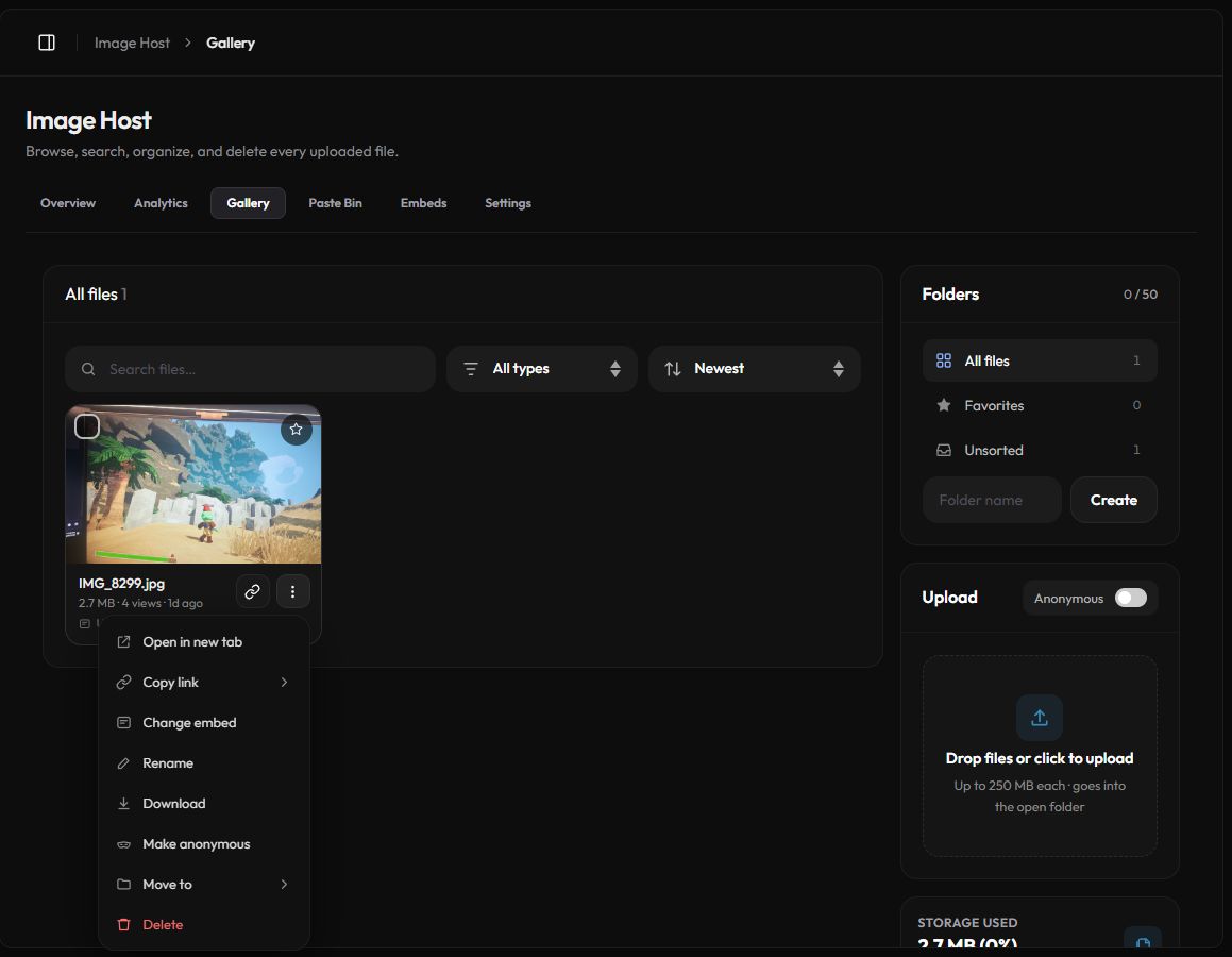 The file menu in the gallery