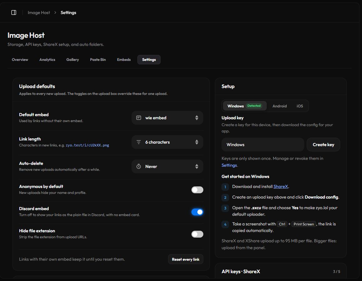 Image Host settings