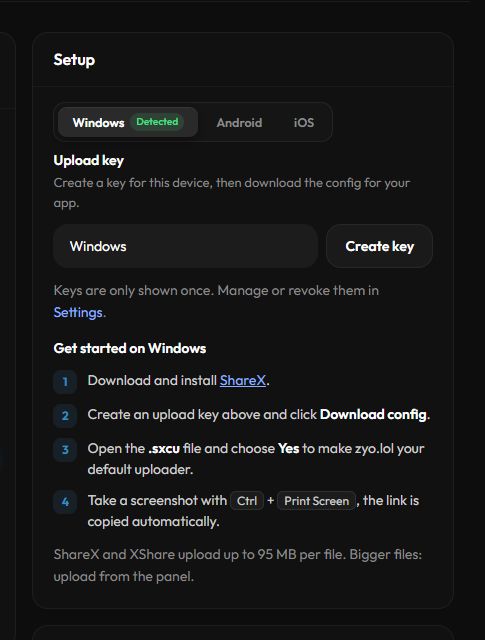 The Setup card in Image Host settings