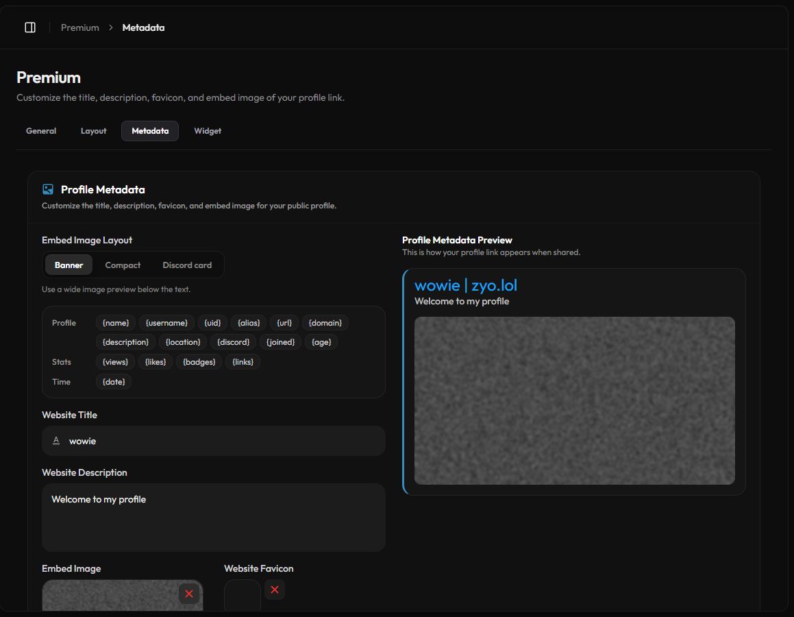The Profile Metadata page with a live preview on the right