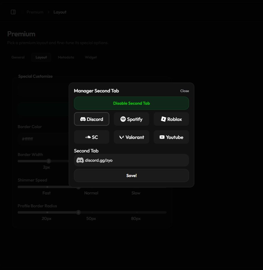 The Manager Second Tab popup with six services