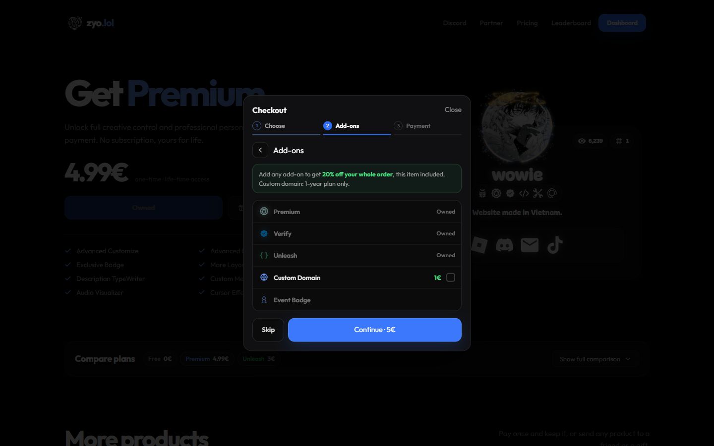 The Add-ons step with the bundle discount notice