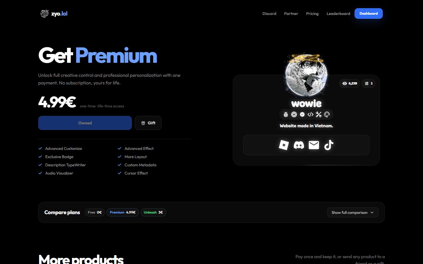 The zyo.lol pricing page