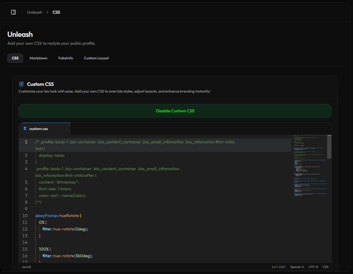 The Unleash CSS page with the code editor