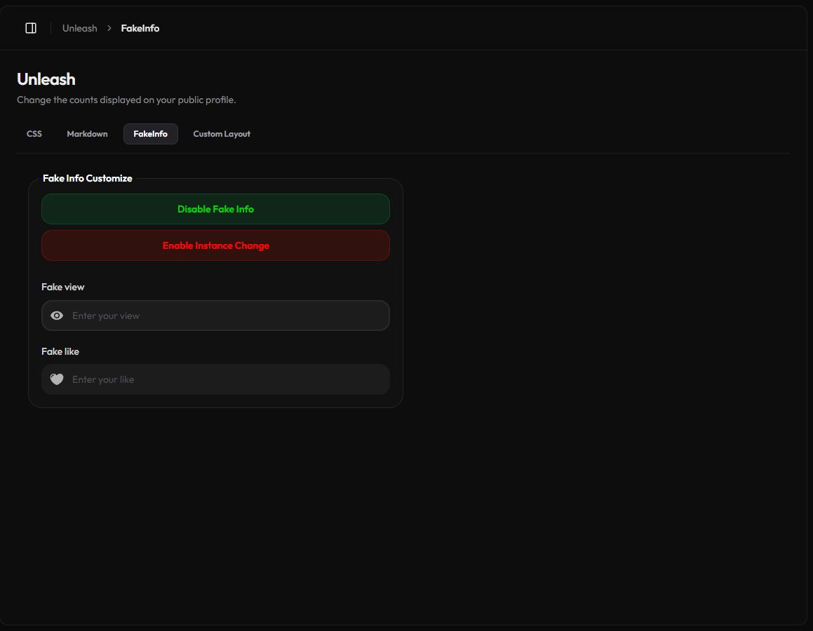 The Fake Info Customize card with the view and like fields