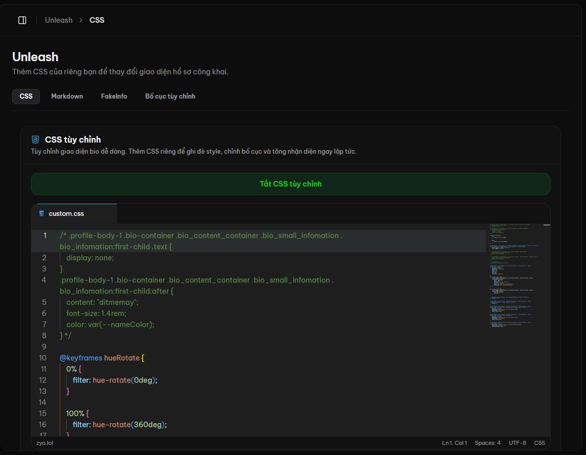 Trình soạn CSS tùy chỉnh với file custom.css
